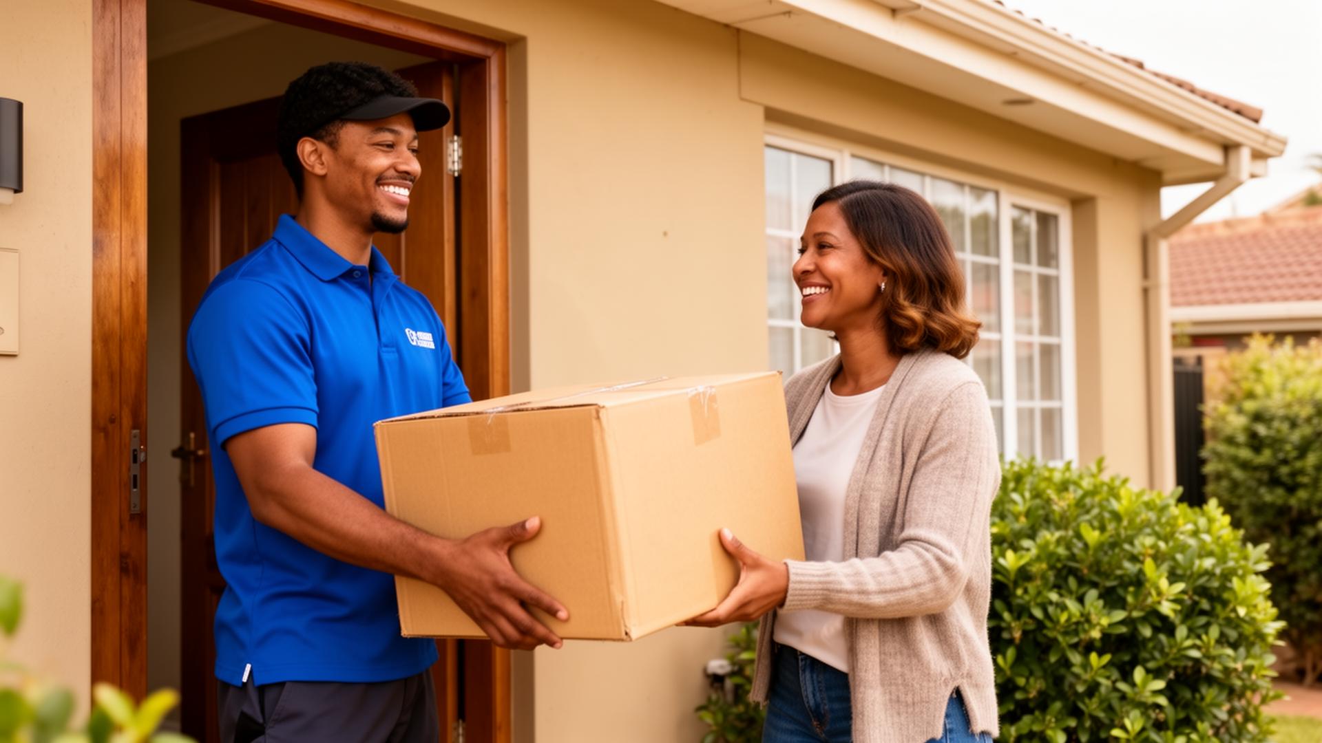 Courier delivering a package to a customer